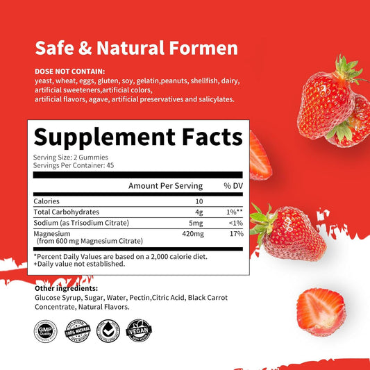 Magnesium Citrate Gummies 420Mg Per Serving - 90 Vegan Gummies - Promotes Healthy Relaxation, Muscle, Bone, & Energy Support (90 Strawberry Gummies)