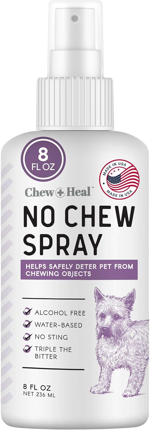 No Chew Spray For Dogs, 8 Oz - Natural & Alcohol Free Bitter Dog And Cat Deterrent Spray - Anti Chew Spray For Furniture, Hot Spots - Chew + Heal
