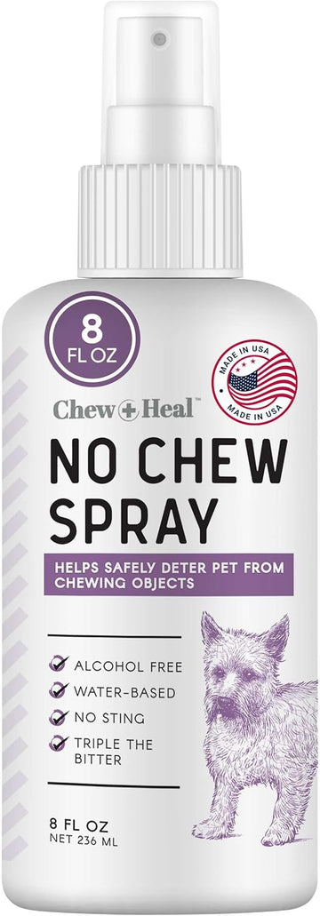 No Chew Spray For Dogs, 8 Oz - Natural & Alcohol Free Bitter Dog And Cat Deterrent Spray - Anti Chew Spray For Furniture, Hot Spots - Chew + Heal