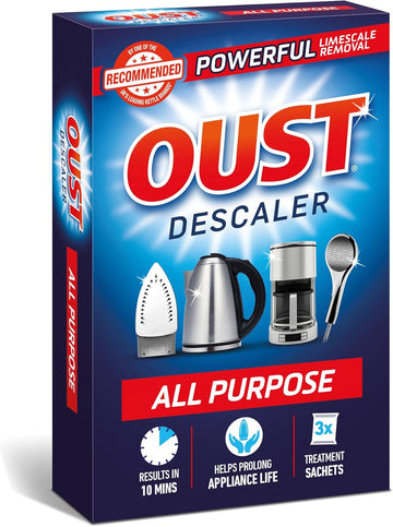 Oust Powerful All Purpose Descaler, Limescale Remover – Ideal For Kettles, Coffee Machines, Irons And Shower Heads, 3 Sachets