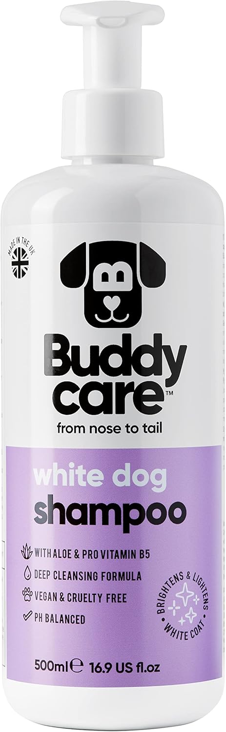 White Dog Shampoo by Buddycare | Brightening and Whitening Shampoo for Dogs | Deep Cleansing, Fresh Scented | With Aloe Vera and Pro Vitamin B5 (500ml)?B1
