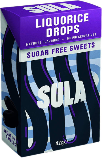 Sula Liquorice Drops, Sugar Free Boiled Sweets With Natural Flavour, 42 G (Pack Of 14)