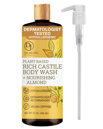 Dr. Jacobs Naturals Castile Sandalwood All-Natural Body Wash For Moisturizing Dry And Sensitive Skin With Plant-Based Ingredients With Pump - 32 Ounce