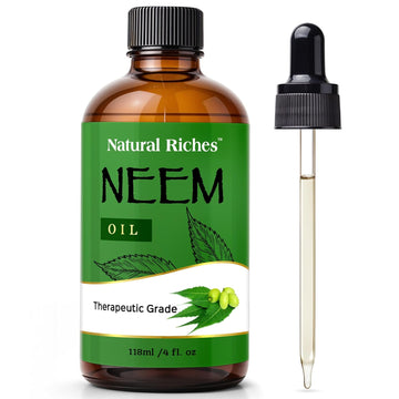 Natural Riches Neem Oil For Skin Care Cold Pressed, 100% Pure. Great For Hair Care, Skin, Nails, Acne Anti-Aging Moisturizer - You Can Also Use It On Plants. 4 Fl. Oz