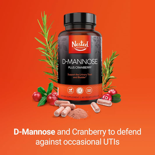 Nested Naturals D-Mannose 500Mg Caspules With Cranberry Extract, D Mannose Cranberry Pills, Urinary & Bladder Support, 60 Vegan Capsules