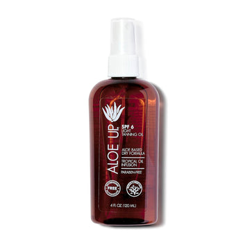 Aloe Up Light Tanning Oil With SPF 6 Sunscreen - Body and Face Tanning Oil for Outdoor Sun - With Pure Aloe Vera Oil and Natural Oils - Absorbs Quickly - Reef Friendly - Fresh Tropical Scent - 4 Oz