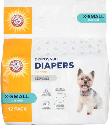 Arm & Hammer For Pets for Pets Female Dog Diapers, Size X-Small, 12 Count | Ultra-Absorbent, Adjustable Girl Dog Diapers with Leak-Proof Protection and Wetness Indicator