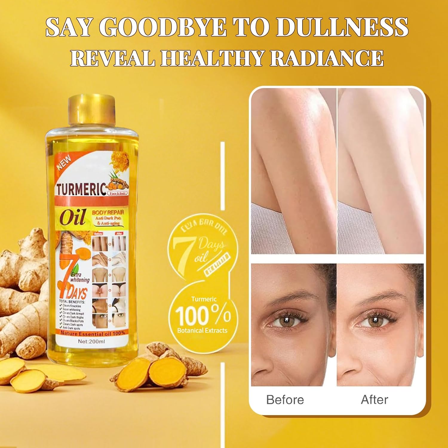 Turmeric Oil Bio Oil 200Ml, Massage Oil For Muscle Pain Relief, Nature Essential Oils, Moisturizing Turmeric Body Oil For Skin, Body, Even Skin Tone, Anti-Aging, Black Spot Remover