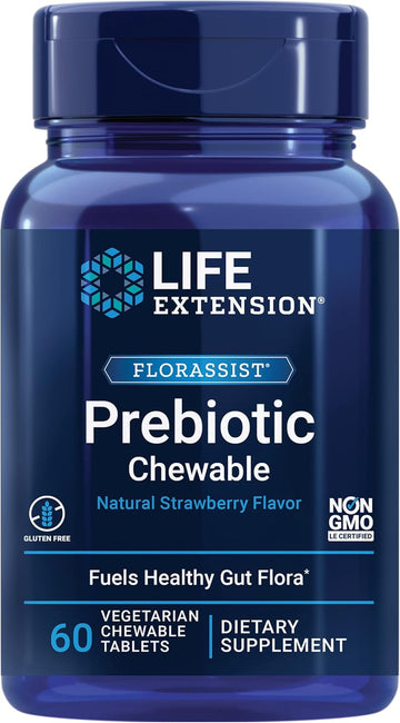 Life Extension ORASSIST Prebiotic Chewable (Strawberry) - Microbiome Prebiotics Supplement for Intestinal, Colon & Digestive Health - Non-GMO, Gluten-Free, Vegetarian – 60 Chewable Tablets