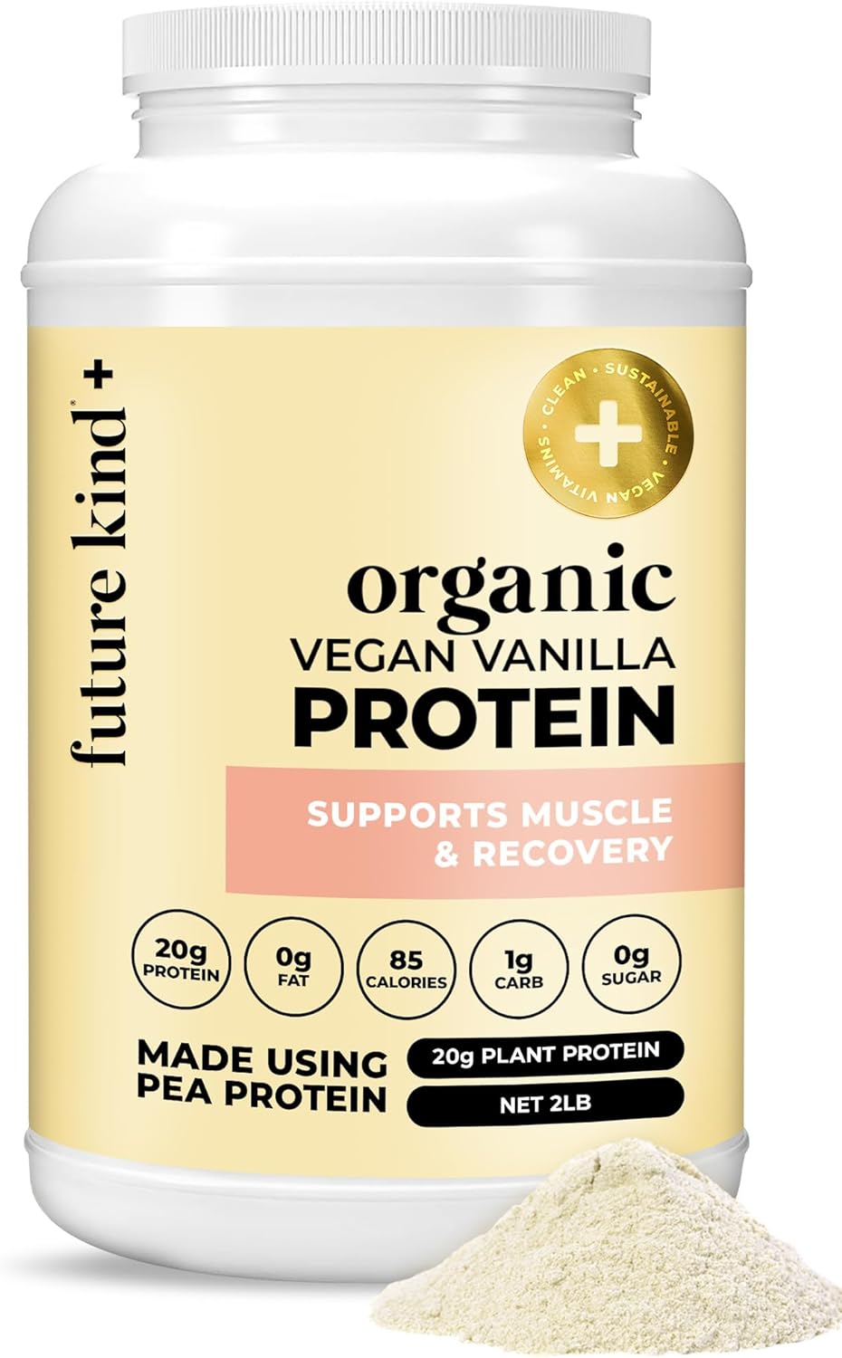 Future Kind Vegan, Vanilla (34srv) - Whey Free Protein Powder for Men and Women Pea Plant Protein for Lean Muscle - Sugar-Free, Soy-Free Non Dairy, w/ Iron and Fiber