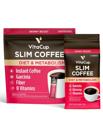 Vitacup Slim Instant Coffee Packets & Slim Ground Coffee Bundle, 24 Instant Coffee Sticks & 11 Oz Ground Coffee Bag