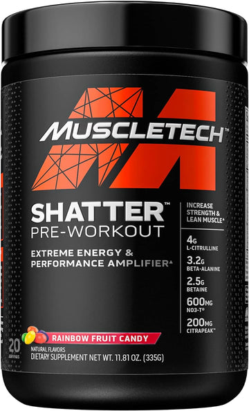 Pre Workout Powder Muscletech Shatter Pre-Workout Preworkout Powder For Men & Women Preworkout Energy Powder Drink Mix Sports Nutrition Pre-Workout Products Rainbow Fruit Candy (20 Servings)