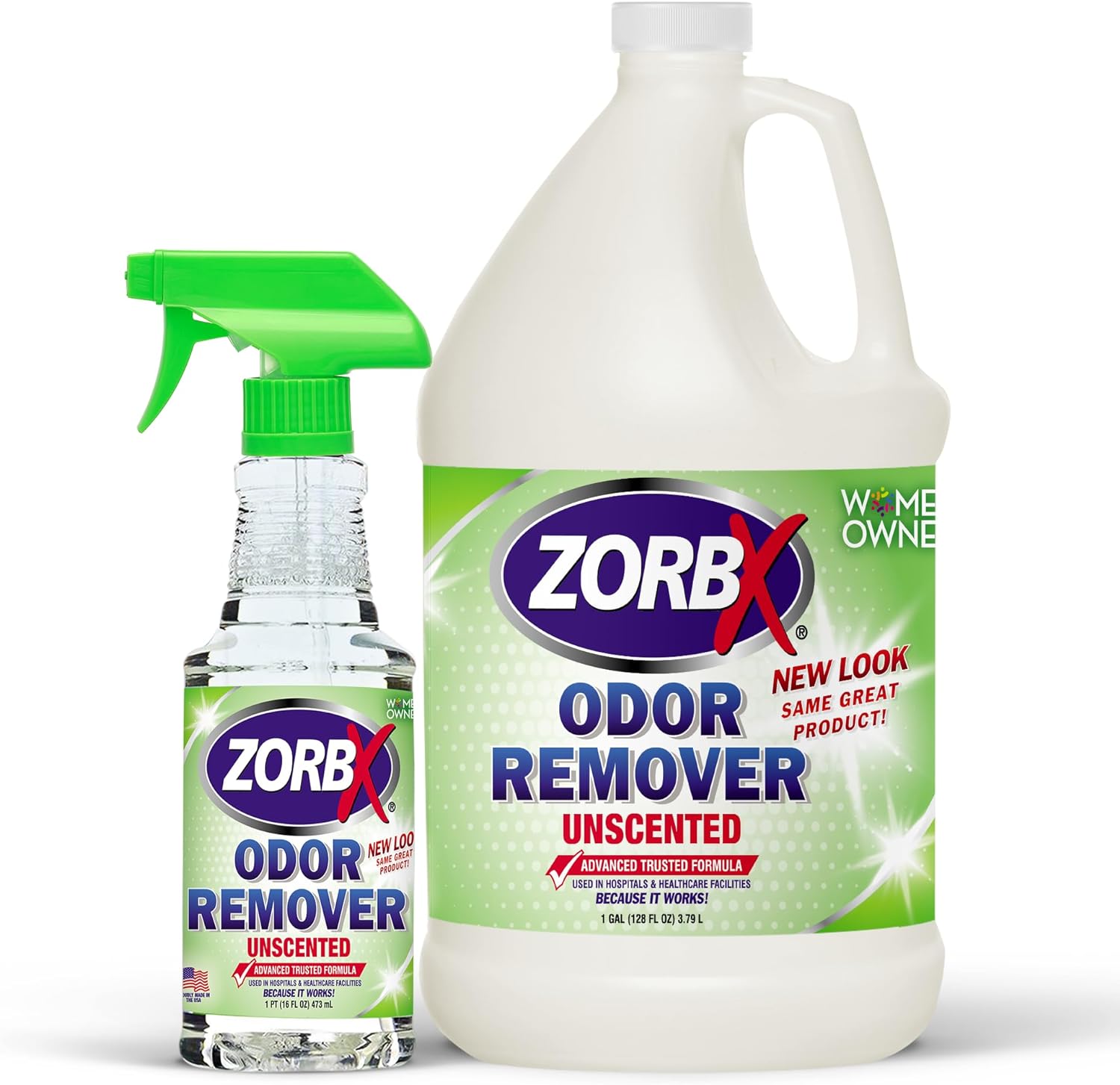 ZORBX Unscented Multipurpose Odor Eliminator Combo Pack - Used in Hospitals & Healthcare Facilities | Advanced Trusted Formula, Fast-Acting Odor Remover Spray for Strong Odors (16 Oz + 128 Oz)