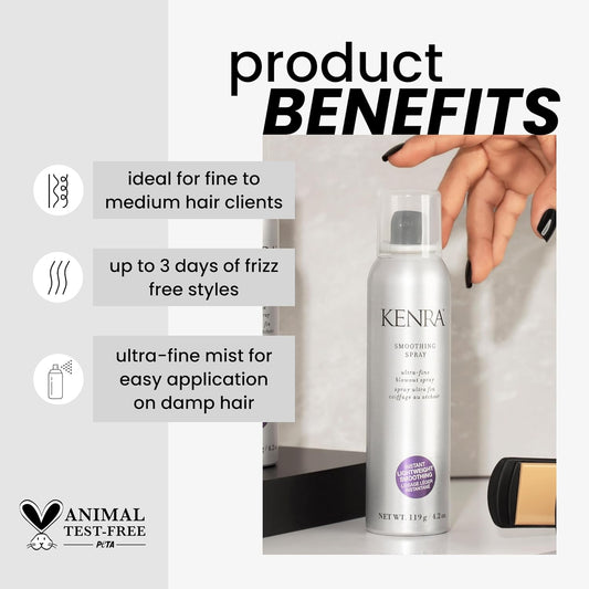 Kenra Smoothing Spray | Ultra-Fine Blowout Spray | Heat Protectant | Provides Instant Smoothing For Fine To Medium Hair | Up To 3 Days Of Frizz Control | Humidity Resistance | 4.2 Oz
