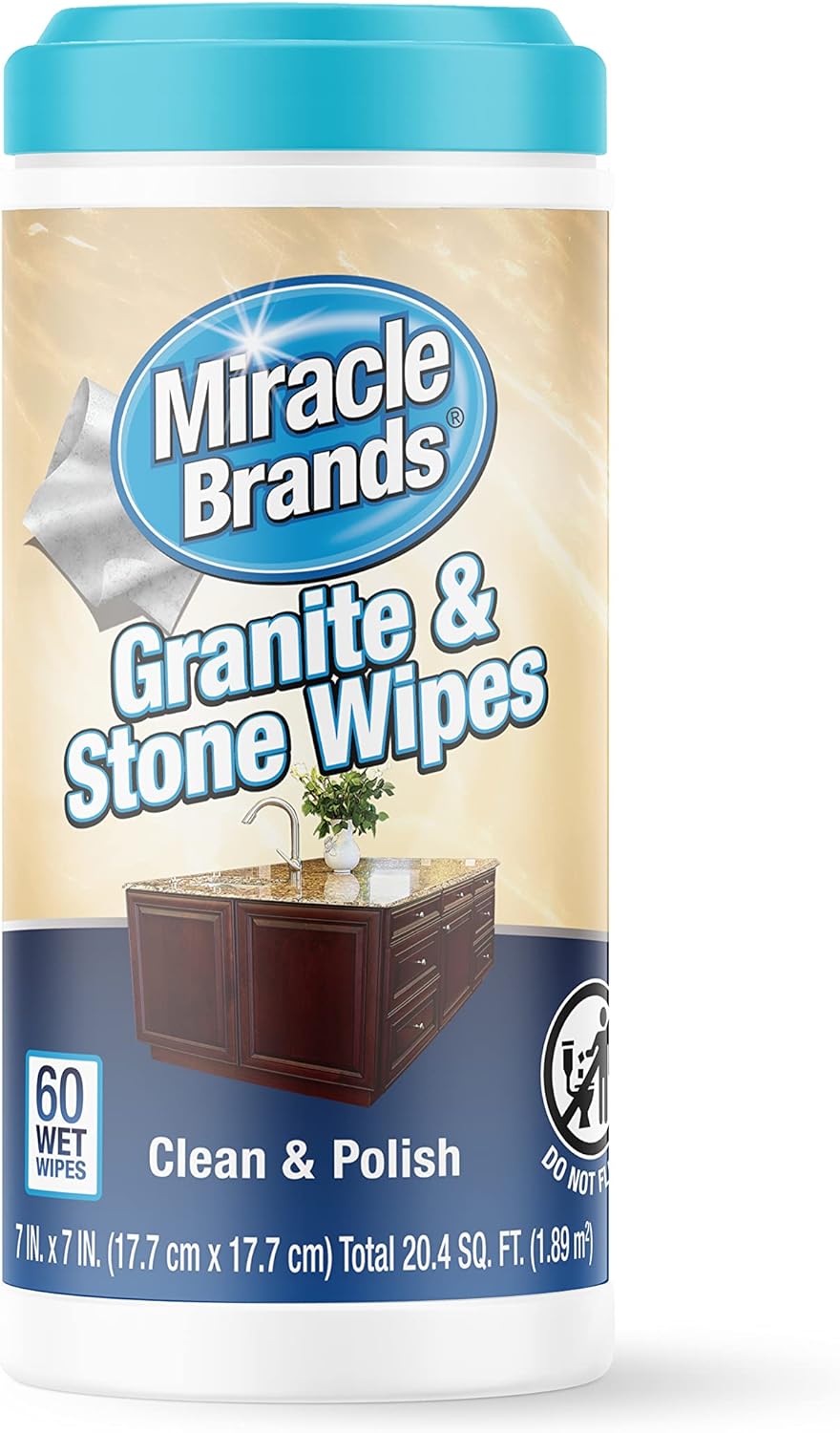 MiracleWipes for Granite & Stone, Clean, Protect, Polish Stone, Marble, Quartz, Slate, Tile, Laminate Surfaces in Kitchen and Bathroom - 60 Count