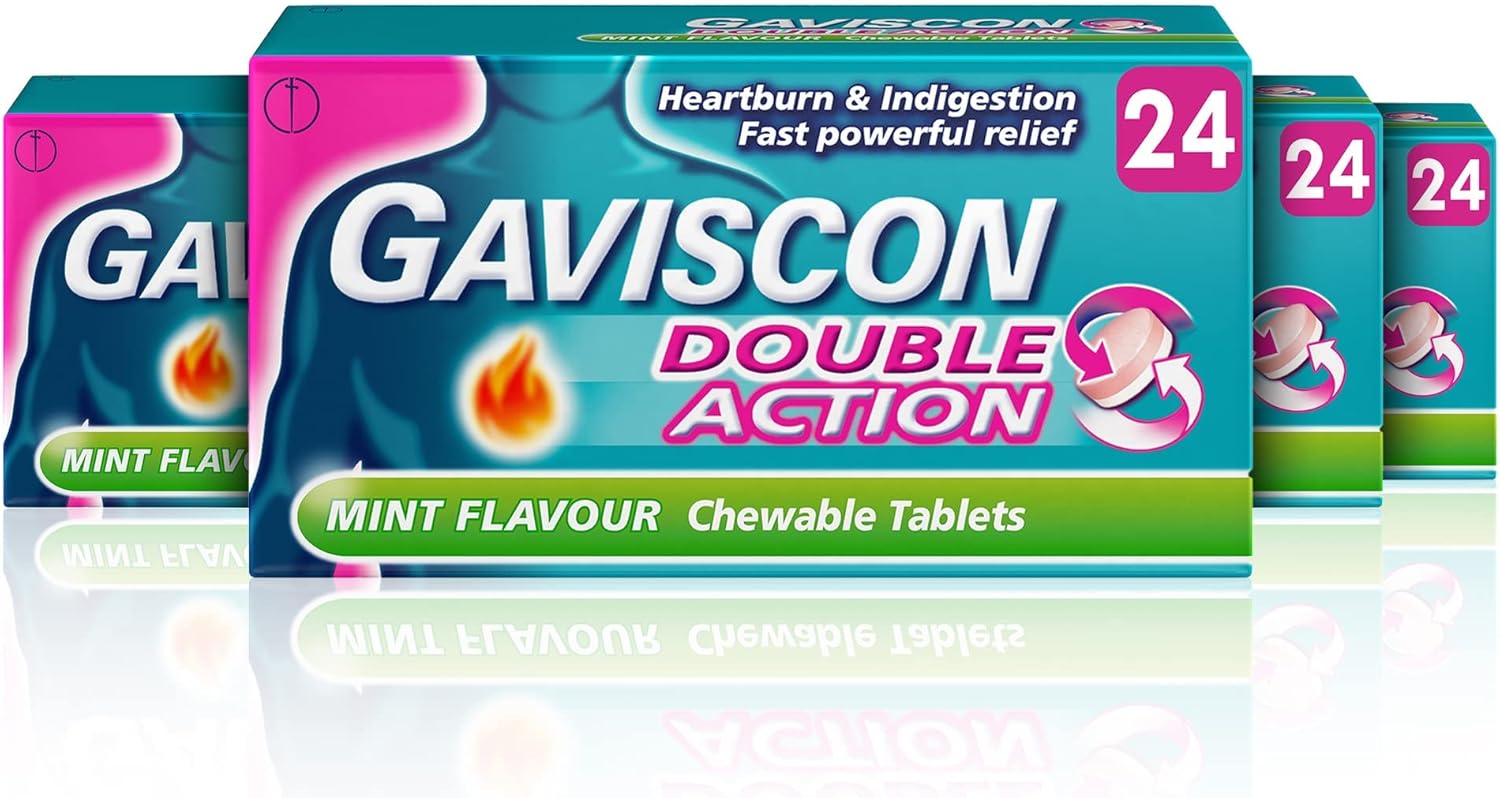 Gaviscon Double Action Heartburn And Indigestion Tablets, Mint Flavour, Pack Of 4 X 24 Tablets, Total 96 Tablets