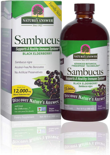 Nature'S Answer Alcohol-Free Sambucus Dietary Supplement 16Oz Liquid | Daily Immune And Antioxidant Support | Made In The Usa | Gluten-Free & Vegan | Single Count