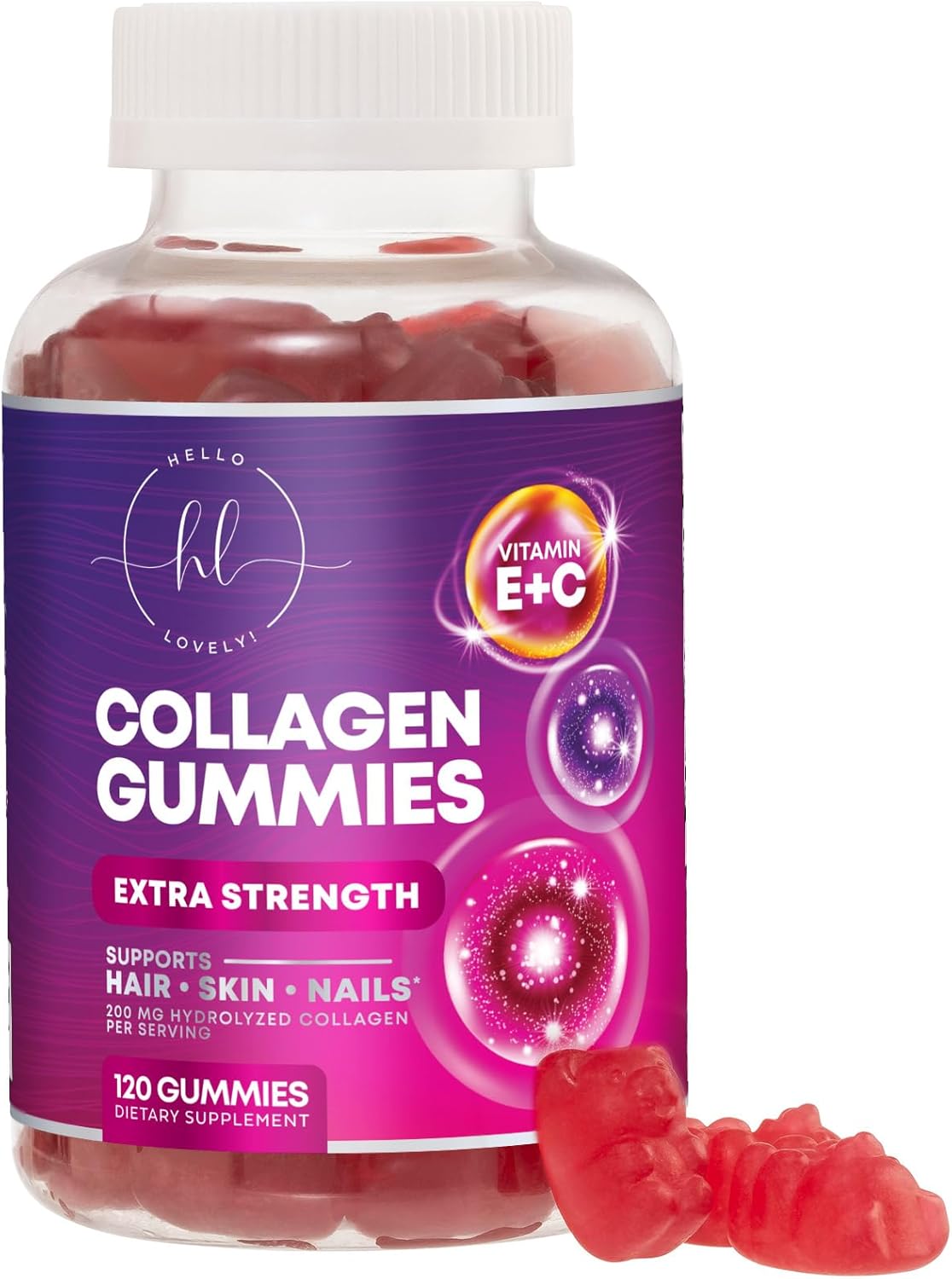 Collagen Gummies For Women - Extra Strength Collagen Peptides Gummy With Vitamin C, Zinc And Biotin, Hydrolyzed Protein Peptides Supplement For Hair, Nail & Healthy Skin Support, Non-Gmo - 60 Gummies