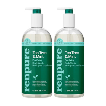 Renpure Tea Tree & Mint Body Wash - Cleanses, Invigorates & Refreshes Skin Without Over-Drying - For All Skin Types - Tea Tree Leaf Oil, Spearmint Leaf Oil - 24 Fl Oz Each, 2 Pack