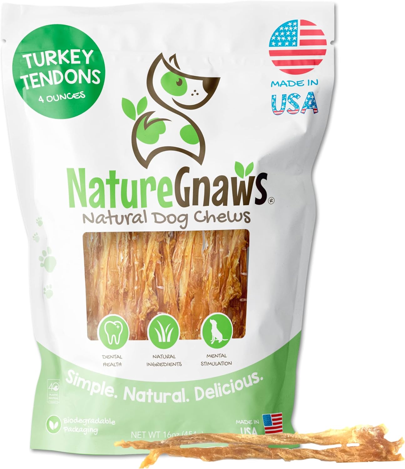 Nature Gnaws Usa Turkey Tendons For Dogs (4Oz) - Delicious Grain Free Reward Snack For Small, Medium & Large Breeds - Premium Natural Dog Chew Treats