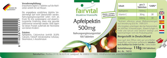 Fairvital | Apple Pectin 500mg - 100 tablets - with Calcium & Vitamin C