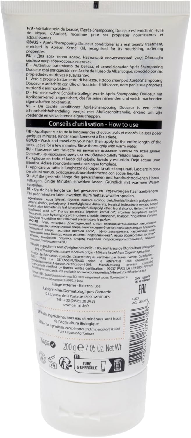 Apricot Kernel Gentle Conditioner - All Hair Types by Gamarde for Unisex - 7.05 oz Conditioner