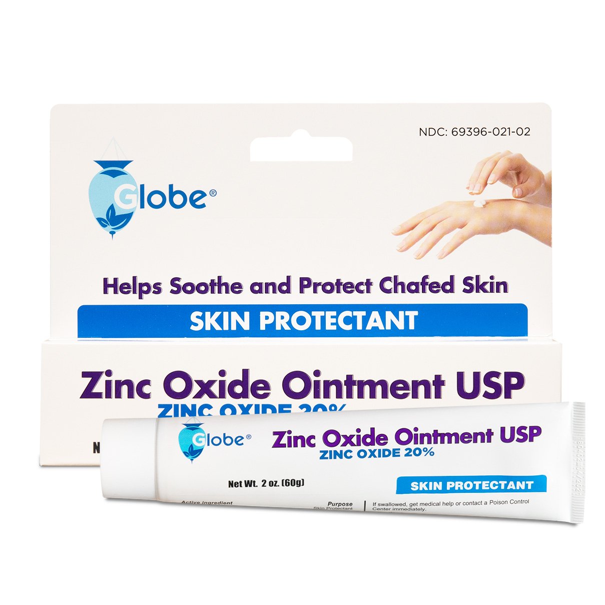 Globe Zinc Oxide Ointment 20%, 2 Ounce Tube, Advanced Skin Protection, For Diaper Rash, Relief From Poison Ivy, Sumac & Oak, Protects From Wetness, Protects Chafed Skin