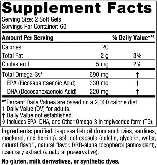 Nordic Naturals Omega-3, Lemon Flavor - 120 Soft Gels - 690 mg Omega-3 - Fish Oil - EPA & DHA - Immune Support, Brain & Heart Health, Optimal Wellness - Non-GMO - 60 Servings