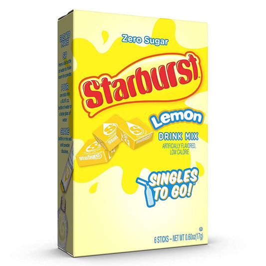 Starburst Singles To Go Zero Sugar Drink Mix, Lemon, 0.60 Ounce (Pack Of 6)