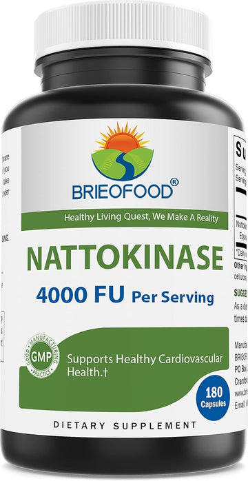 Brieofood Nattokinase 4000 Fu (Fibrinolytic Unit) Per Serving - 180 Capsules - Circulatory Health Support