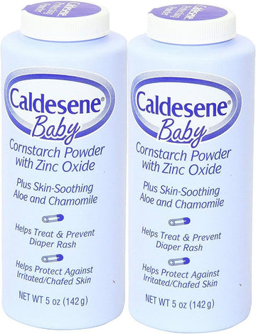 Caldesene Cornstarch Baby Powder with Zinc Oxide, Talc-Free Baby Powder, 5 Oz (2 Pack)