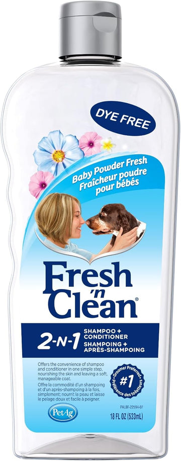 Pet-Ag Fresh ’N Clean 2-N-1 Conditioning Shampoo, Baby Powder Scent - 18 Oz - Moisturizes With Vitamin E & Aloe Vera - Strengthens & Repairs Coats - Soap Free