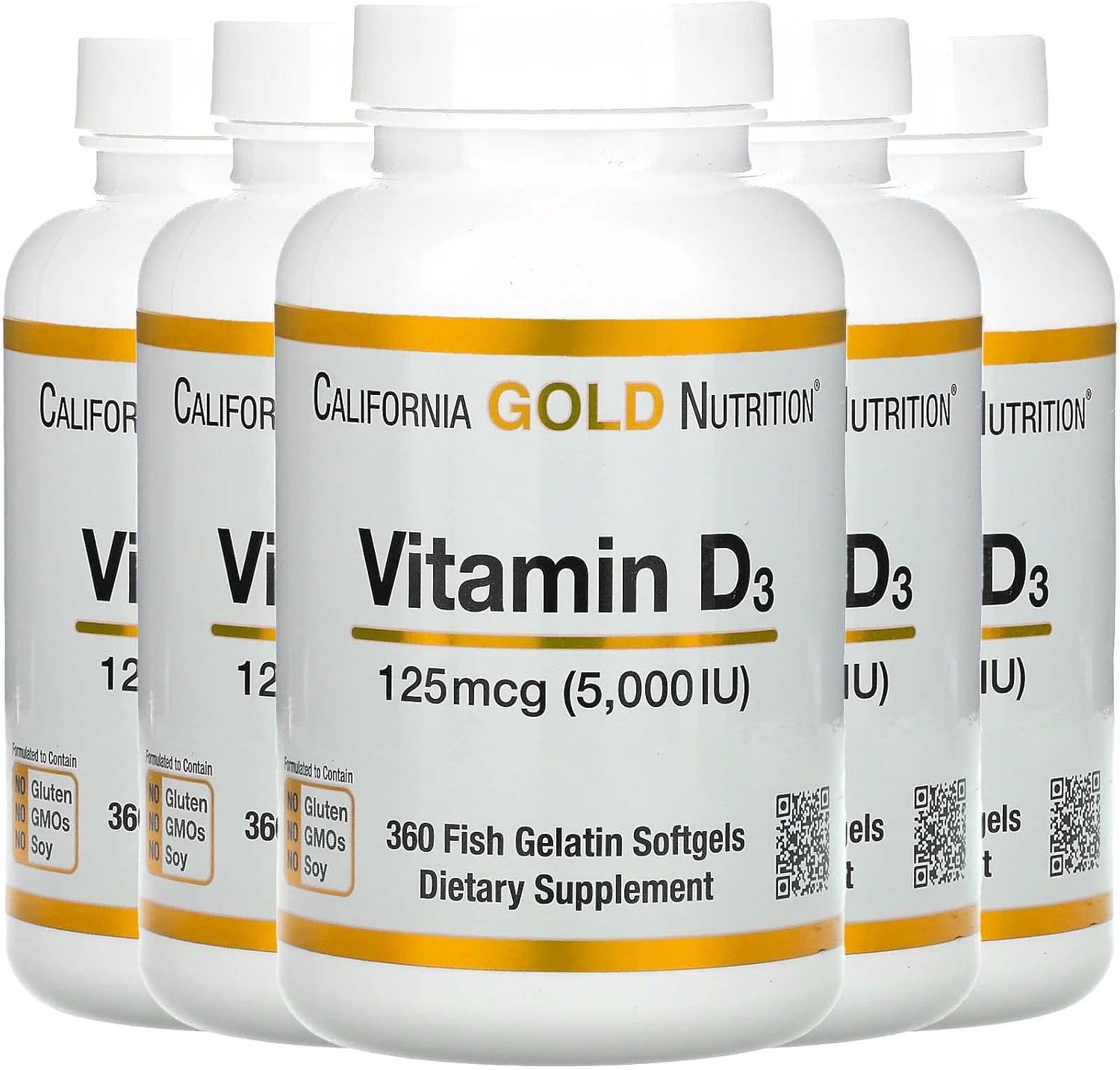 California Gold Nutrition Vitamin D3, 125 Mcg (5,000 Iu), 360 Fish Gelatin Softgels, 5 Pack