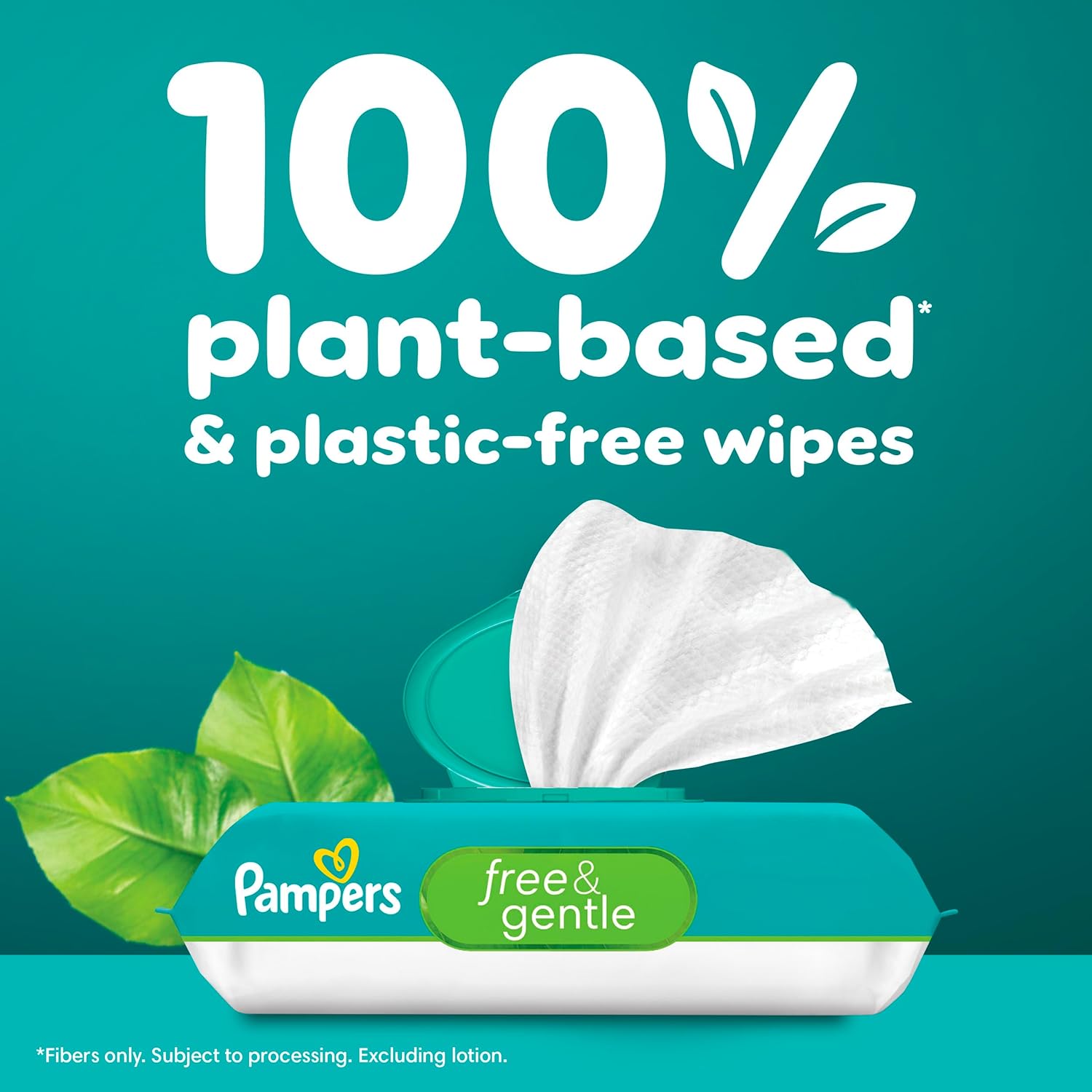 Pampers Free & Gentle Baby Wipes, 99% Water, Hypoallergenic, Unscented, 100% Plant Based, Plastic-Free Baby Wipes, 156 Baby Wipes Total (2 Flip-Top Packs) : Baby