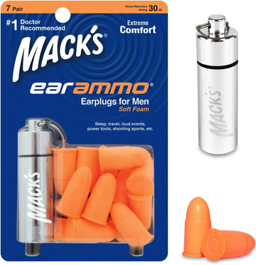Mack's Ear Ammo Soft Foam Ear Plugs for Men, 7 Pair - 30 dB High NRR, Comfortable Ear Protection for Power Tools, Shooting Sports, Motorcycles, Travel, Sleeping, Loud Noise | Made in USA