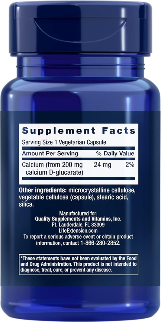 Life Extension Calcium D-Glucarate, 200 mg - Supports Detoxification, Helps Flush Out Unwanted Compounds ? Gluten-Free, Non-GMO, Vegetarian ? 60 Capsules