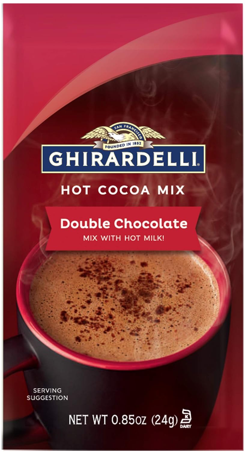 Ghirardelli Double Chocolate Hot Cocoa Mix, 0.85 oz Packets (Pack of 25) with By The Cup Cocoa Scoop : Everything Else