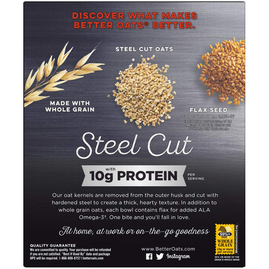 Better Oats Steel Cut Protein Oatmeal Packets, Maple and Brown Sugar Oatmeal with Flax Seeds and Steel Cut Oats, Pack of 6, 12.7 OZ Pack