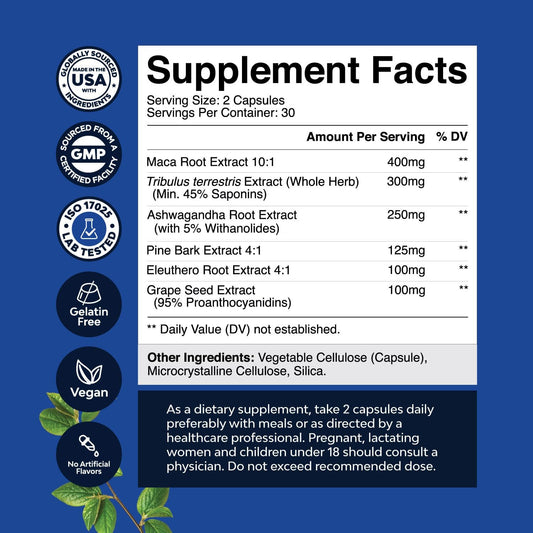 Black Maca Root Capsules For Men - Herbal Enhancement Supplement For Men With Siberian Ginseng Ashwagandha And Black Maca Root For Men - Invigorating Drive Mood & Energy Booster For Men (30 Servings)