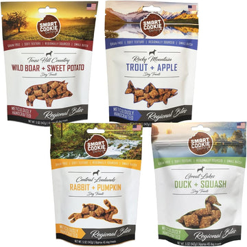Smart Cookie All Natural Dog Treats - 4 Flavor Variety Pack (5Oz Each) - Healthy Dog Treats For Dogs & Puppies With Allergies, Sensitive Stomachs - Soft Dog Treats, Chewy, Grain Free, Made In Usa