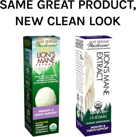 Host Defense, Lion's Mane Extract, Promotes Mental Clarity, Focus and Memory, Mushroom Supplement, Plain, 1  