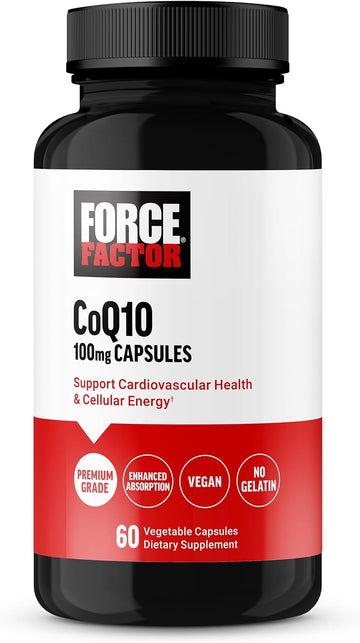Force Factor Coq10 100Mg, Coenzyme Q10 Heart Health Supplement With Enhanced Absorption, Premium Grade Coq 10, Vegan, Dairy Free, Gluten Free, And Non-Gmo, 60 Vegetable Capsules