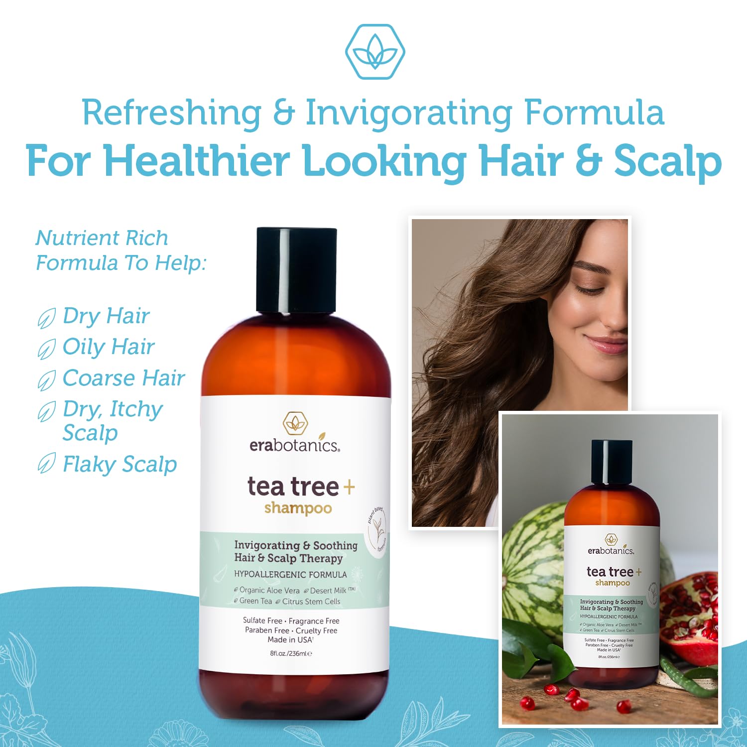 Era Organics Advanced Tea Tree Shampoo for Men and Women - Balancing Sulfate Free Tea Tree Shampoo for Oily Hair - Rejuvenating Plant Stem Cell Scalp Shampoo : Beauty & Personal Care