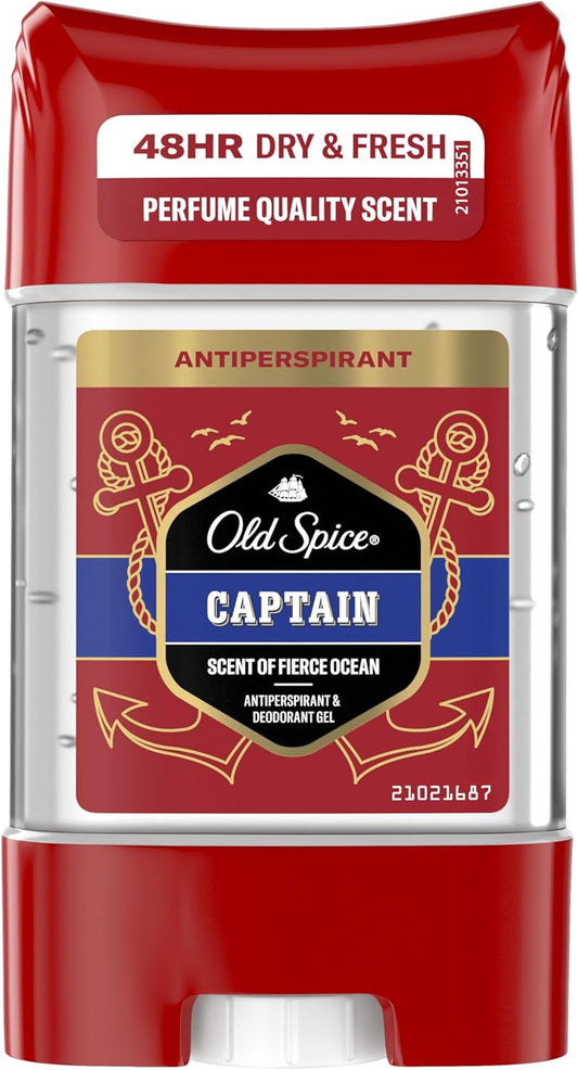 Old Spice Captain Antiperspirant Roll On Deodorant Clear Gel Stick For Men, Perfume Quality Scent & 48H Dry And Fresh, Anti-White Mark Technology, 70Ml