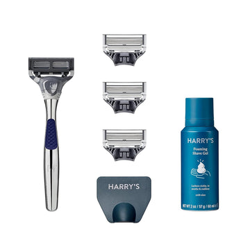 Harry's Razors for Men - Chrome Shaving Set | 5 Blade Razors with Lubricating Strip & Precision Trimmer, 4 Cartridges, Travel Cover, and 2 Oz Shave Gel