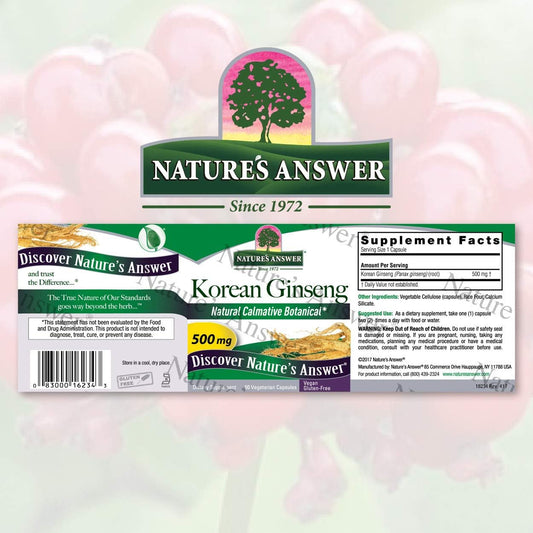 Nature's Answer Korean Ginseng 500mg 50-Capsules | Supports Focus & Memory | Vegan, Gluten-Free, Non-GMO & Kosher Certified | Single Count