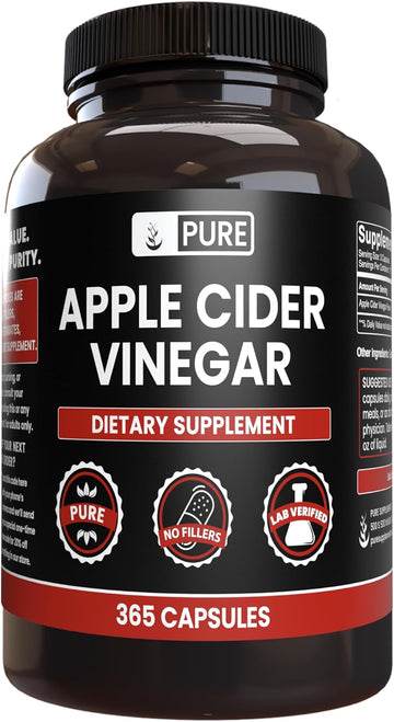 Pure Organic Ingredients Natural Apple Cider Vinegar No Magnesium Stearate Or Rice Fillers Non-Gmo, Undiluted Acv Powder With No Additives (365 Capsule)