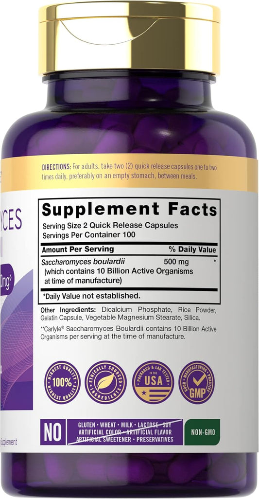 Carlyle Saccharomyces Boulardii Probiotics | 10 Billion Cfus | 200 Capsules | Value Size | Non-Gmo, Gluten Free Supplement