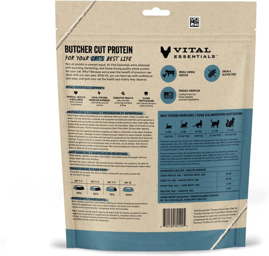 Vital Essentials Freeze Dried Raw Cat Food, Beef & Chicken Mini Patties Entree, 3.75 Oz