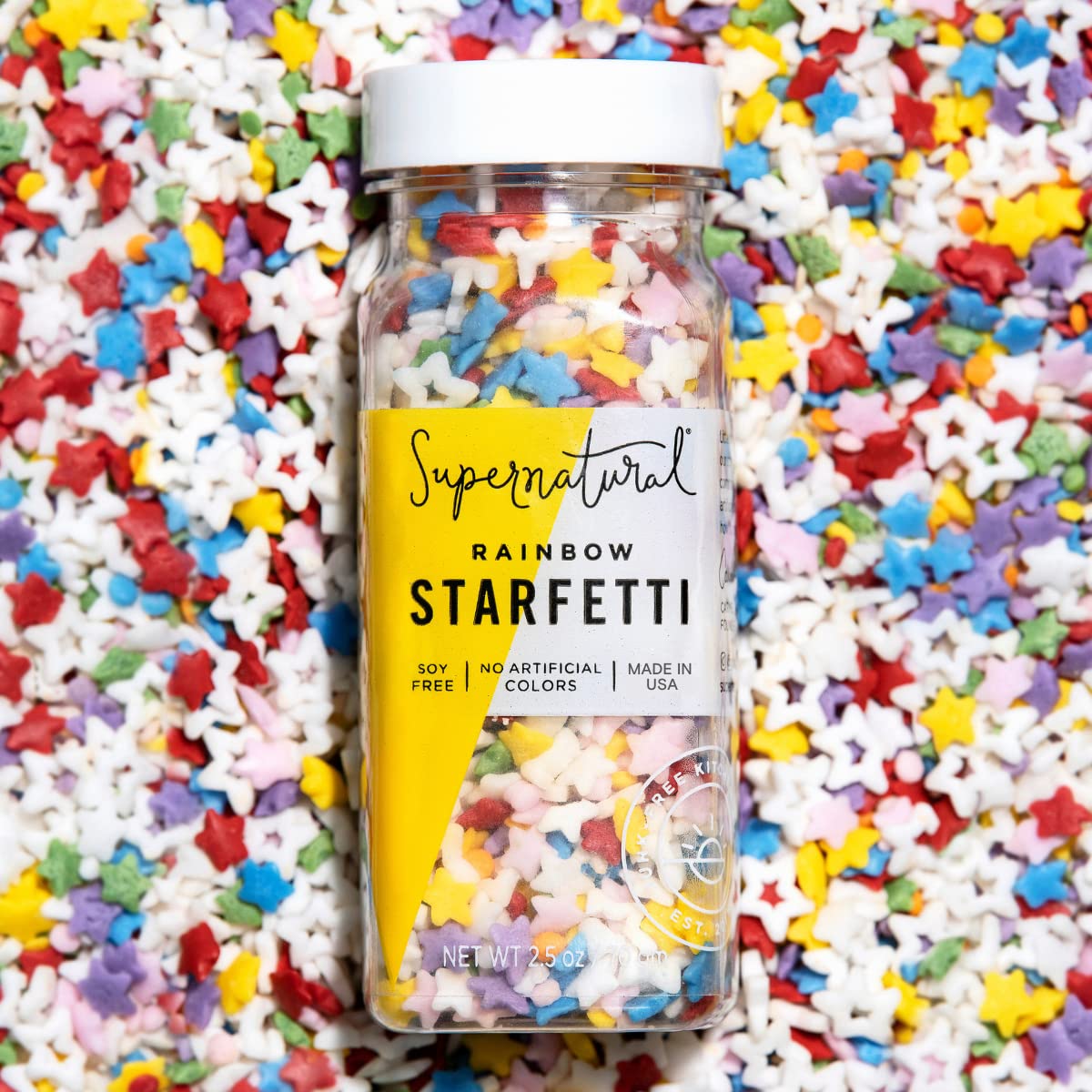 Rainbow Starfetti Natural Confetti Sprinkles By Supernatural, Star Shapes, No Artificial Dyes, Soy Free, Gluten Free, Vegan, 3Oz